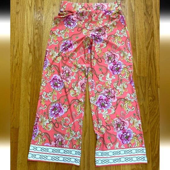 Boston Proper Reflecting Scrolls Wide Leg Palazzo Pants, Peach Gold Pink, XS - Picture 3 of 10